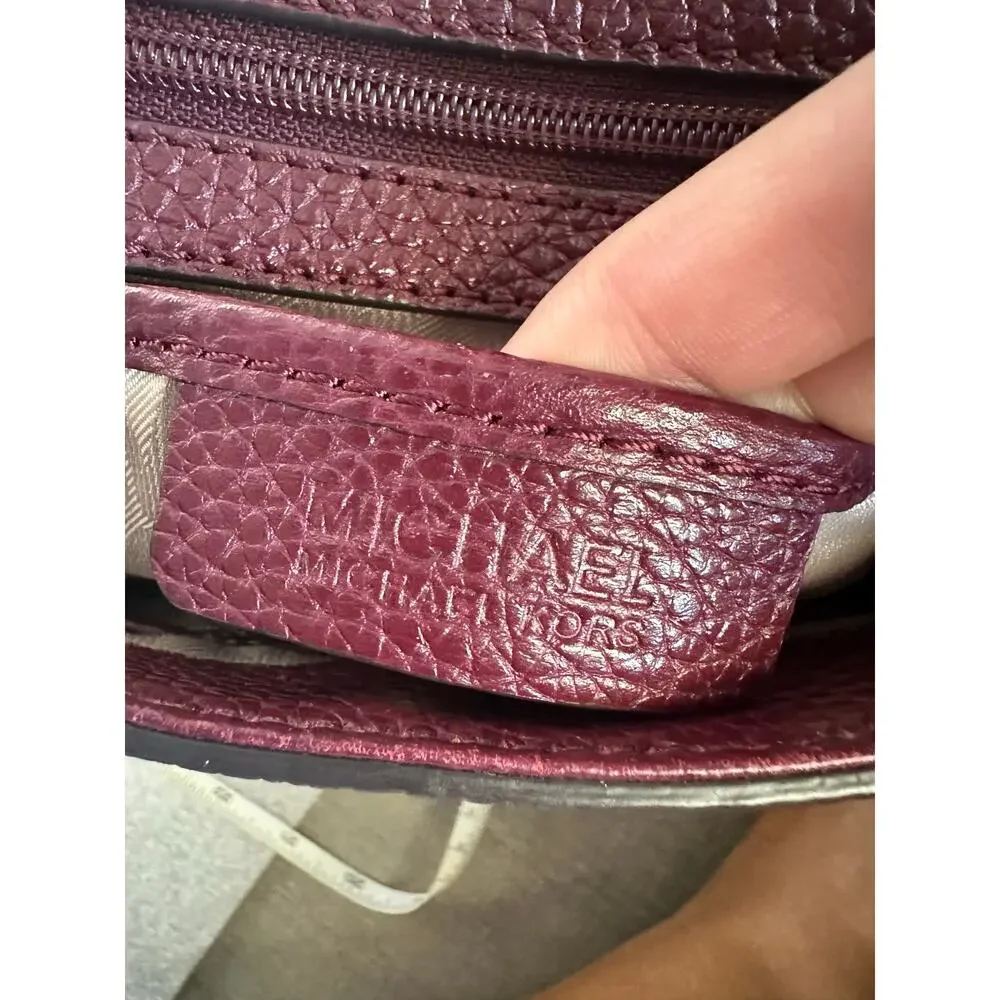 Michael Kors Lila Large Shoulder Flap Bag Burgundy Pebbled Leather Patent Stripe